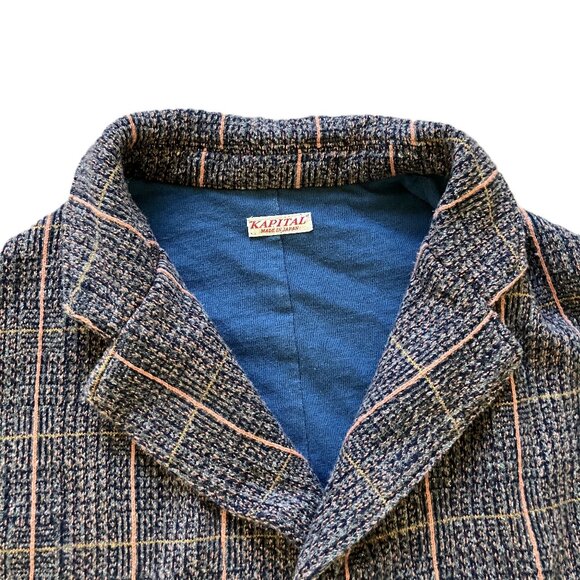 Kapital Tweed Knit Dolman Blazer Jacket Navy Blue & Peach Stripe Single Button - Picture 4 of 11